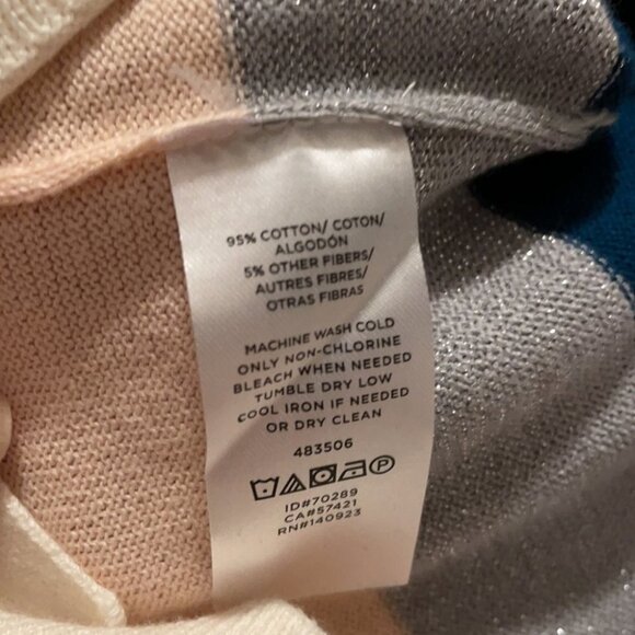Loft Striped Sweater NWT Teal Pink Metallic Silver White Split Side Hem Soft S - Picture 7 of 7